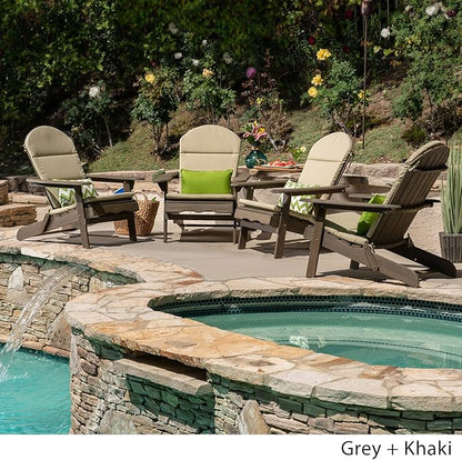 Christopher Knight Home Amenda Outdoor Acacia Wood Folding Adirondack Chairs with Cushions (Set of 4), Gray, Grey + Khaki