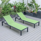 LeisureMod Marlin Aluminum Outdoor Chaise Lounge Chair (Set of 2) - Mesh Sling Fabric Seat Black Aluminum Frame Beach - Photo 1