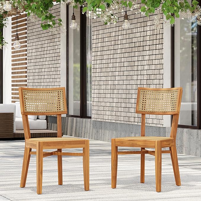 Christopher Knight Home Neeko Acacia Wood Patio Dining Chairs Set of 2, Wooden Outdoor Kitchen Side Chair - Photo 1
