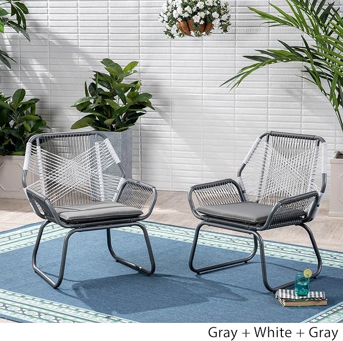 Christopher Knight Home Lydia Outdoor Wicker Club Chair (Set of 2), Gray/White/Gray - Photo 4