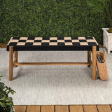 JONATHAN Y BNH202A Denis 48" 2-Seat Backless 700-Lbs Support Acacia Wood Outdoor Bench with Checkerboard Woven Rope - Photo 5