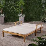 Great Deal Furniture Samantha Double Chaise Lounge for Yard and Patio, Acacia Wood Frame - Photo 4